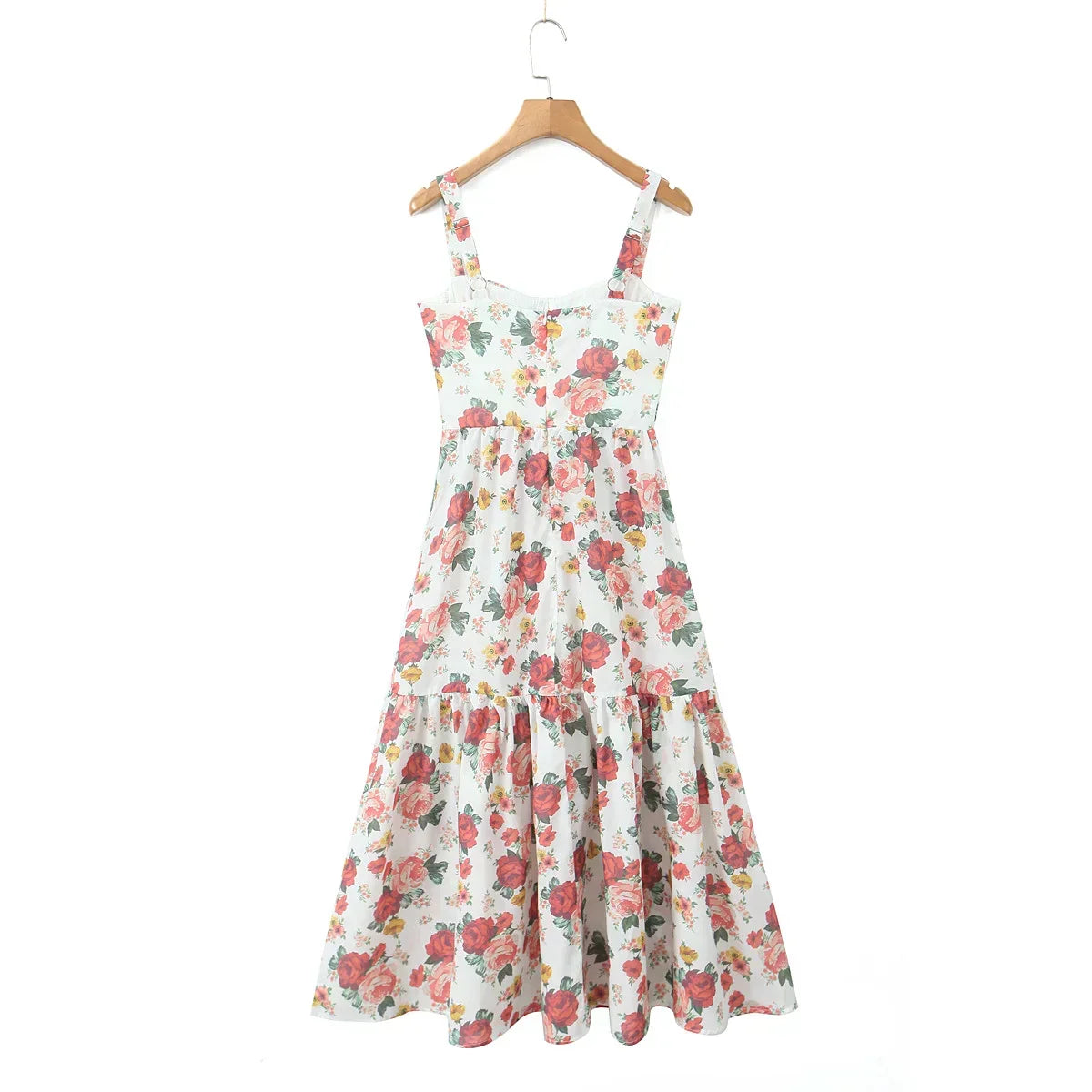 Sweetheart Neck Floral Print Bustier Tiered Ruffle Midi Dress 4