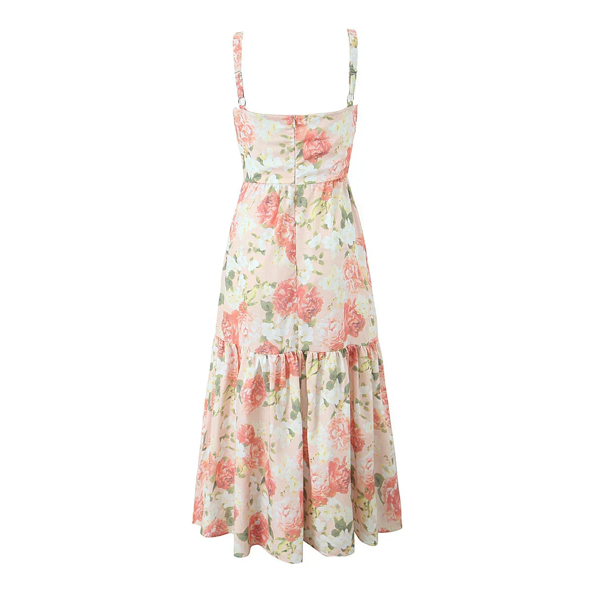 Sweetheart Bustier Wide Strap Floral Drop Waist Ruffle Midi Dress 5