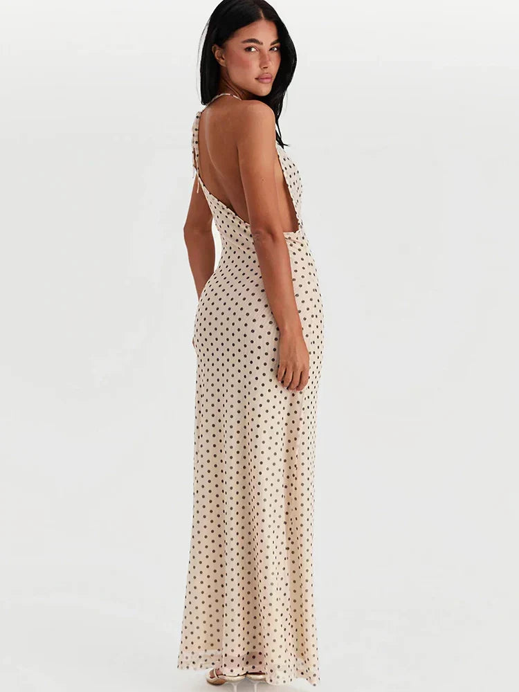 Cowl Neck Polka Dot Spaghetti Strap Maxi Dress 2