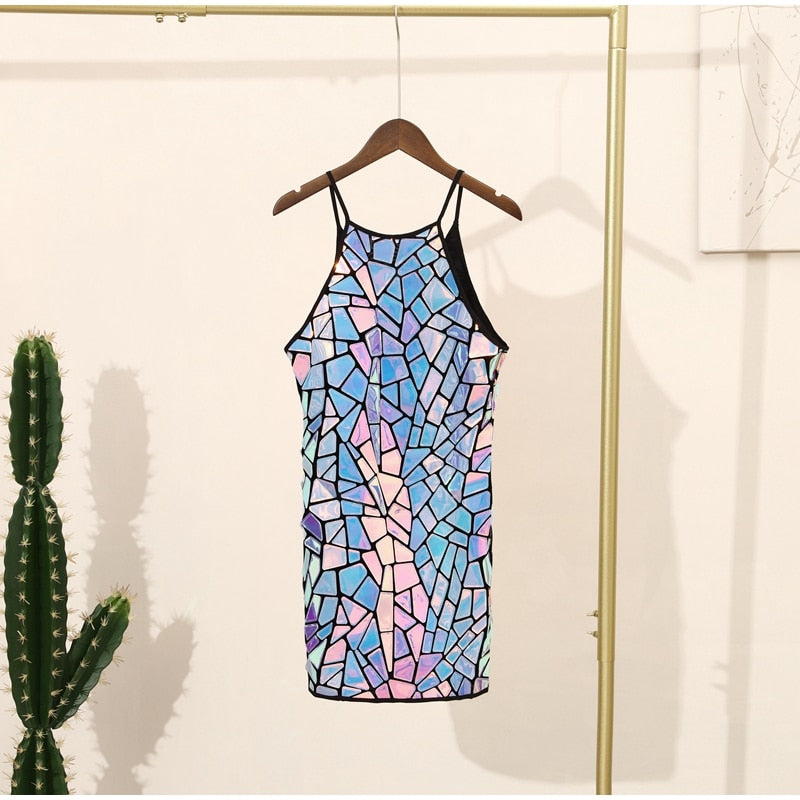 Mirror Mosaic Tile Halter Bodycon Mini Dress 11