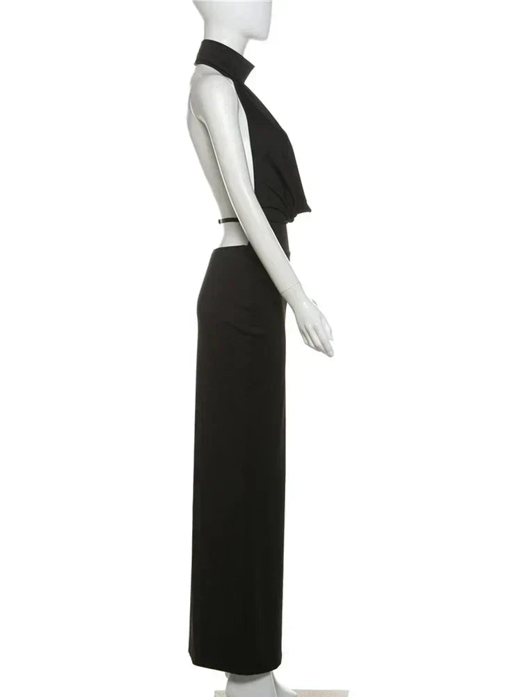 Halter Plunging Cowl Backless High Slit Maxi Dress 7