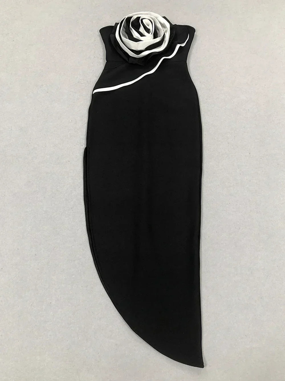 Strapless Sculptural 3D Contrast Lining High Slit Maxi Gown 2