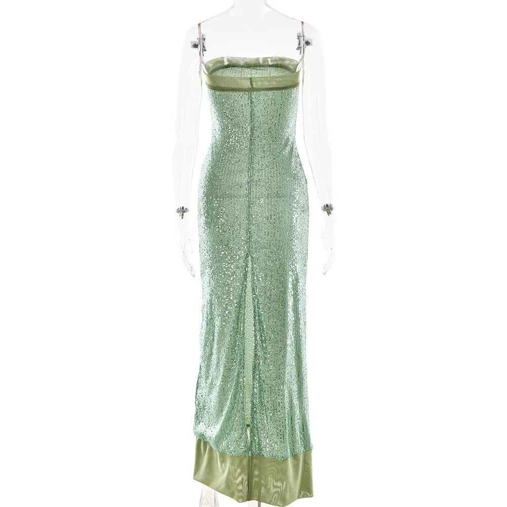 Strapless Sequin Hooded Sheer Shawl Mermaid Bodycon Maxi Gown 20