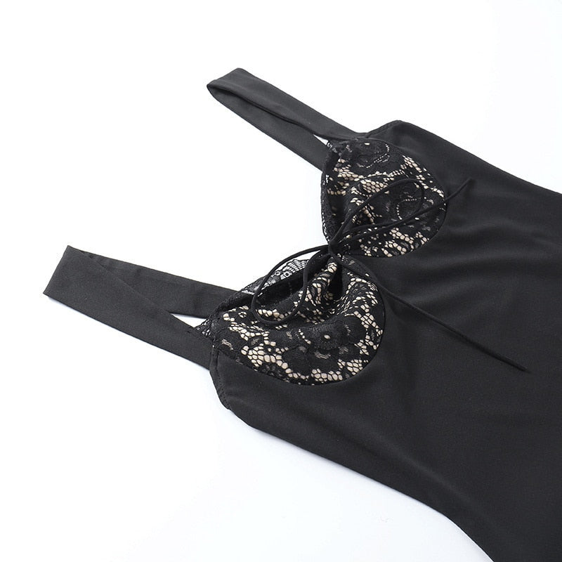 Lace Trim Satin Spaghetti Strap Tie Front Mini Dress 13