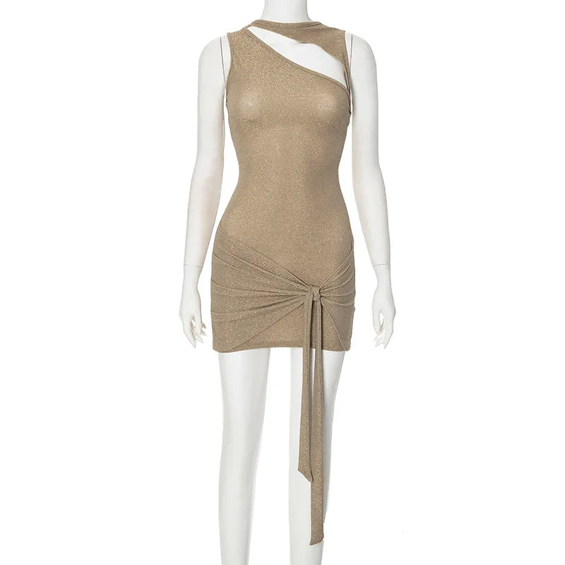 Sequin One Shoulder Cutout Wrap Front Bodycon Mini Dress 6
