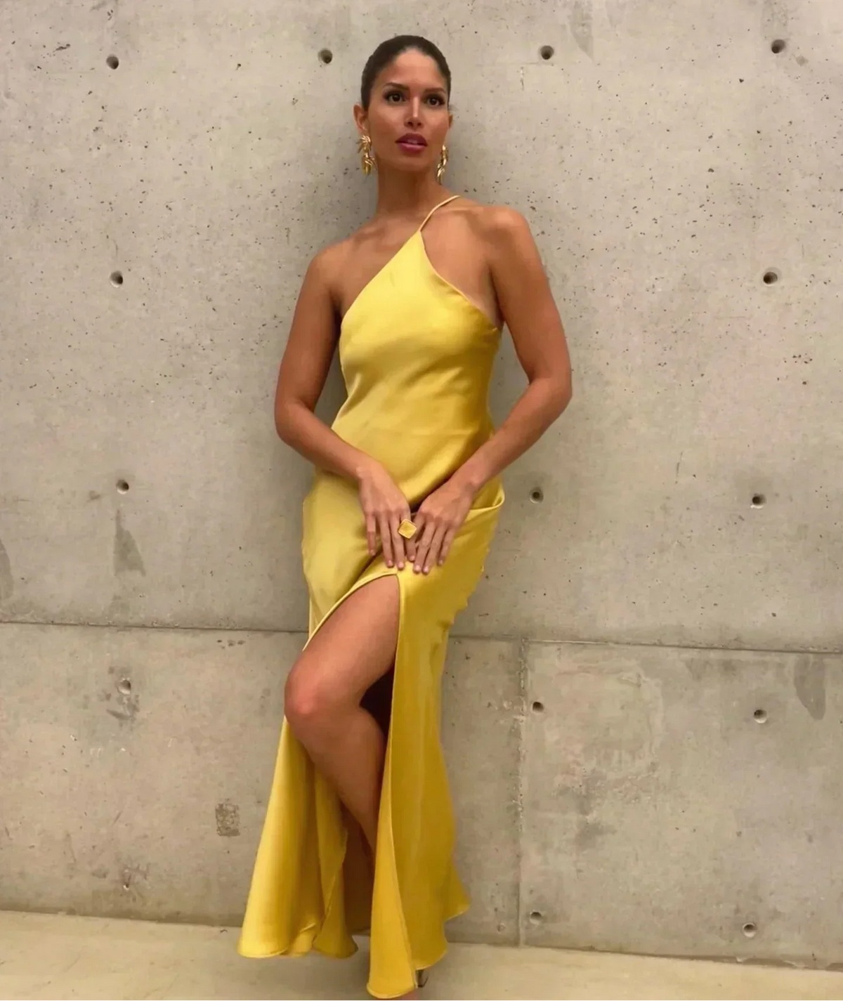 Asymmetric Strap Backless Slit Satin Maxi Dress 14