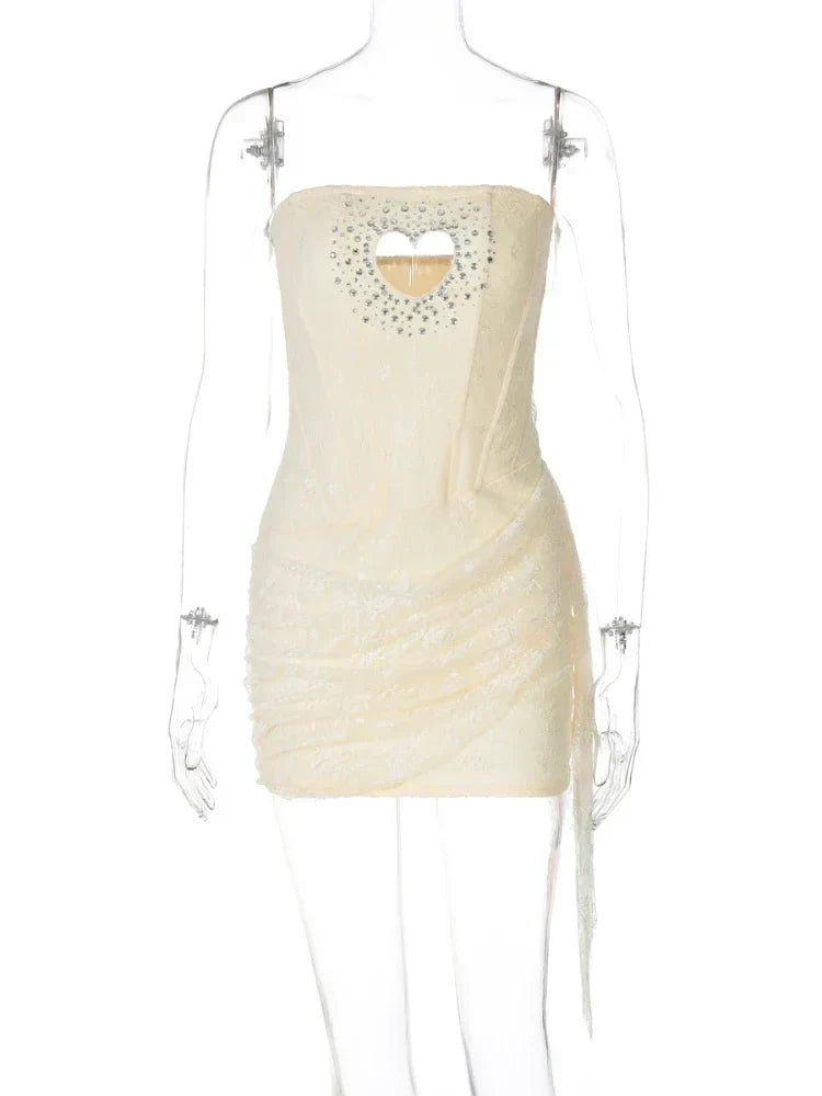 Lace Heart Cutout Rhinestone Trim Strapless Corset Mini Dress 7