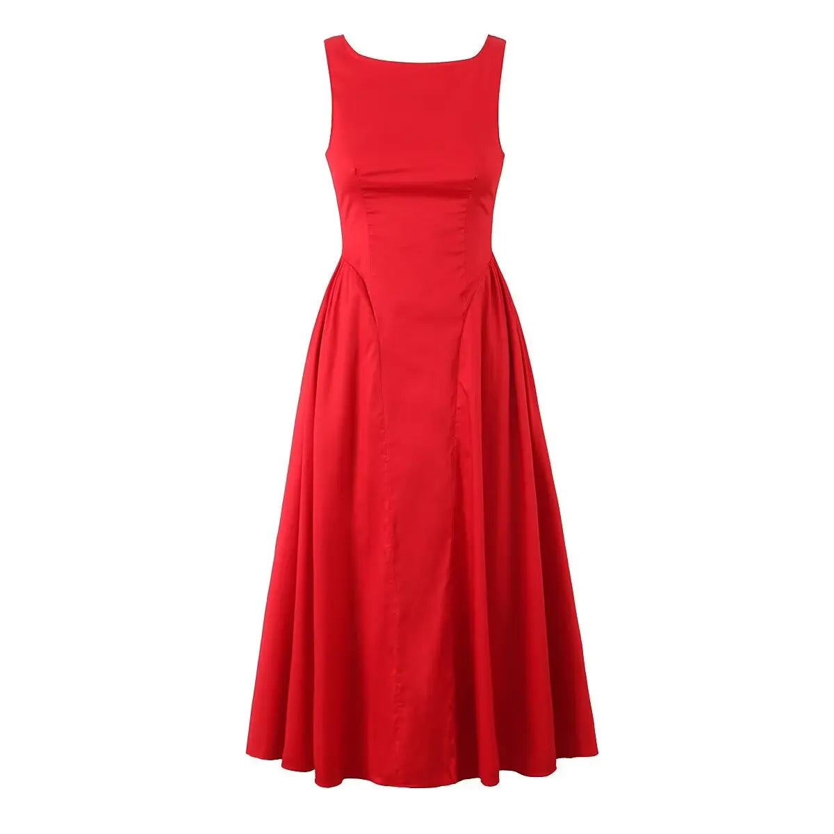 Crew Neck Sleeveless Pocket A-Line Pleated Midi Dress 13