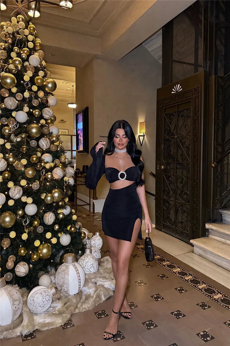 Sweetheart Neck One Shoulder Bell Sleeve Cutout Mini Dress 8