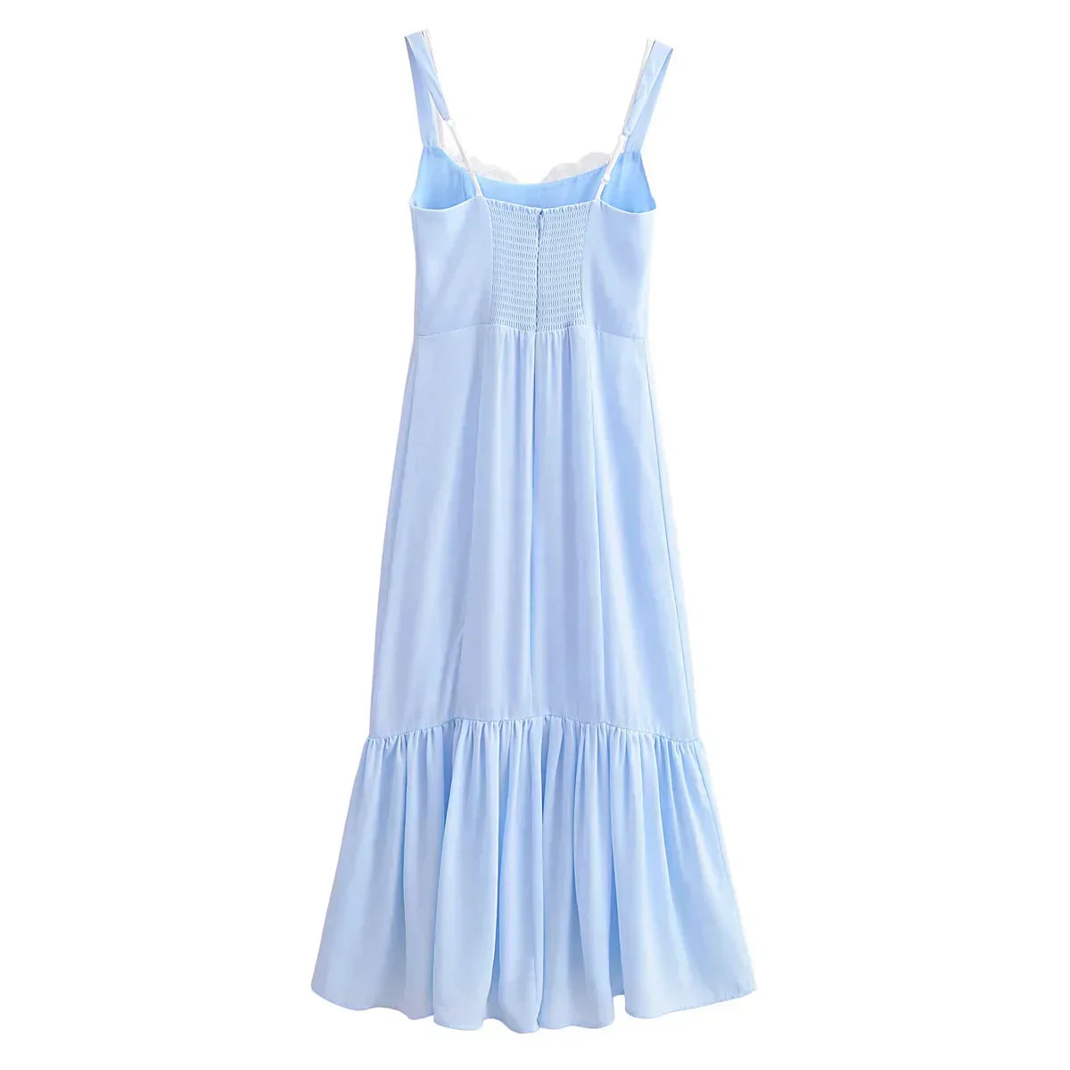 Square Neck Sleeveless Mermaid Ruffle Fluted Hem Maxi Dress 4