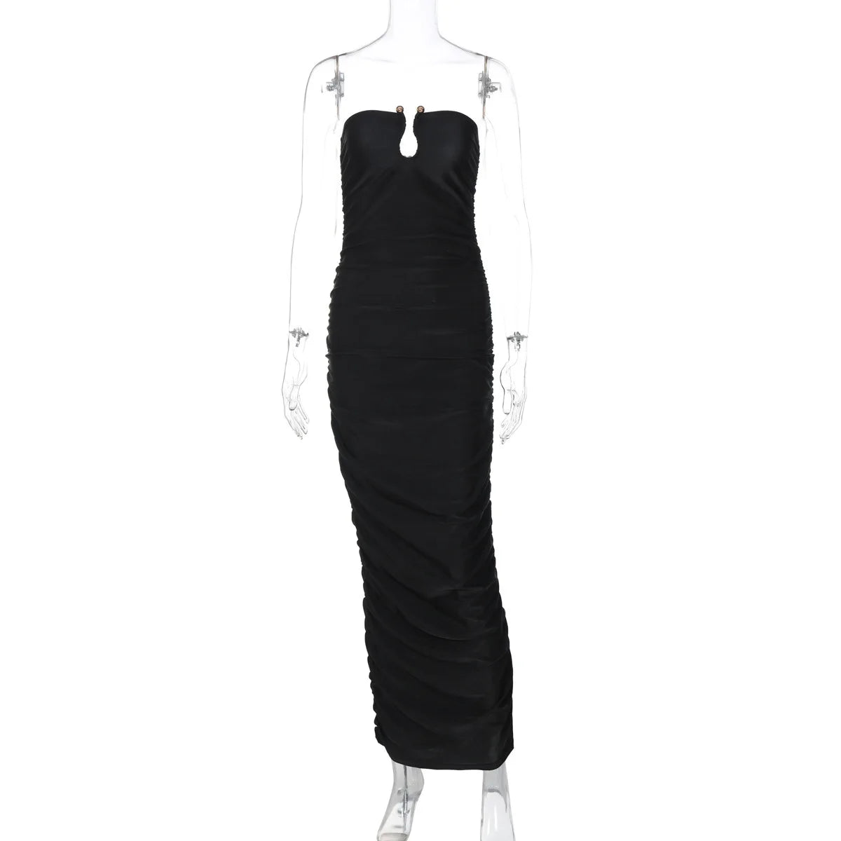 Strapless Keyhole Cutout Ruched Skirt Bodycon Maxi Dress 6