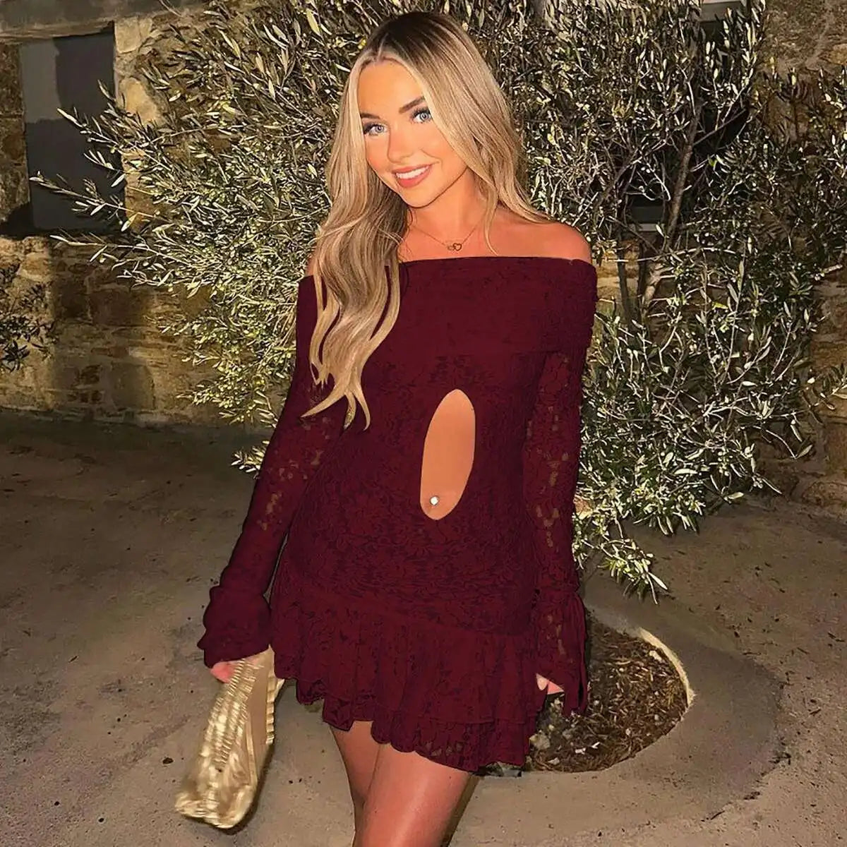 Floral Lace Strapless Sweetheart Neck Tiered Ruffle Hem Bodycon Mini Dress 10