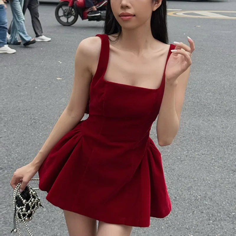 Spaghetti Strap Open Back Oversized Bow Flared Mini Dress 4