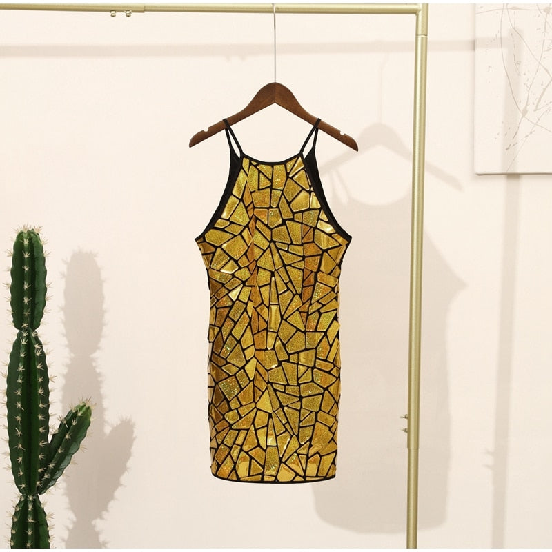 Mirror Mosaic Tile Halter Bodycon Mini Dress 9