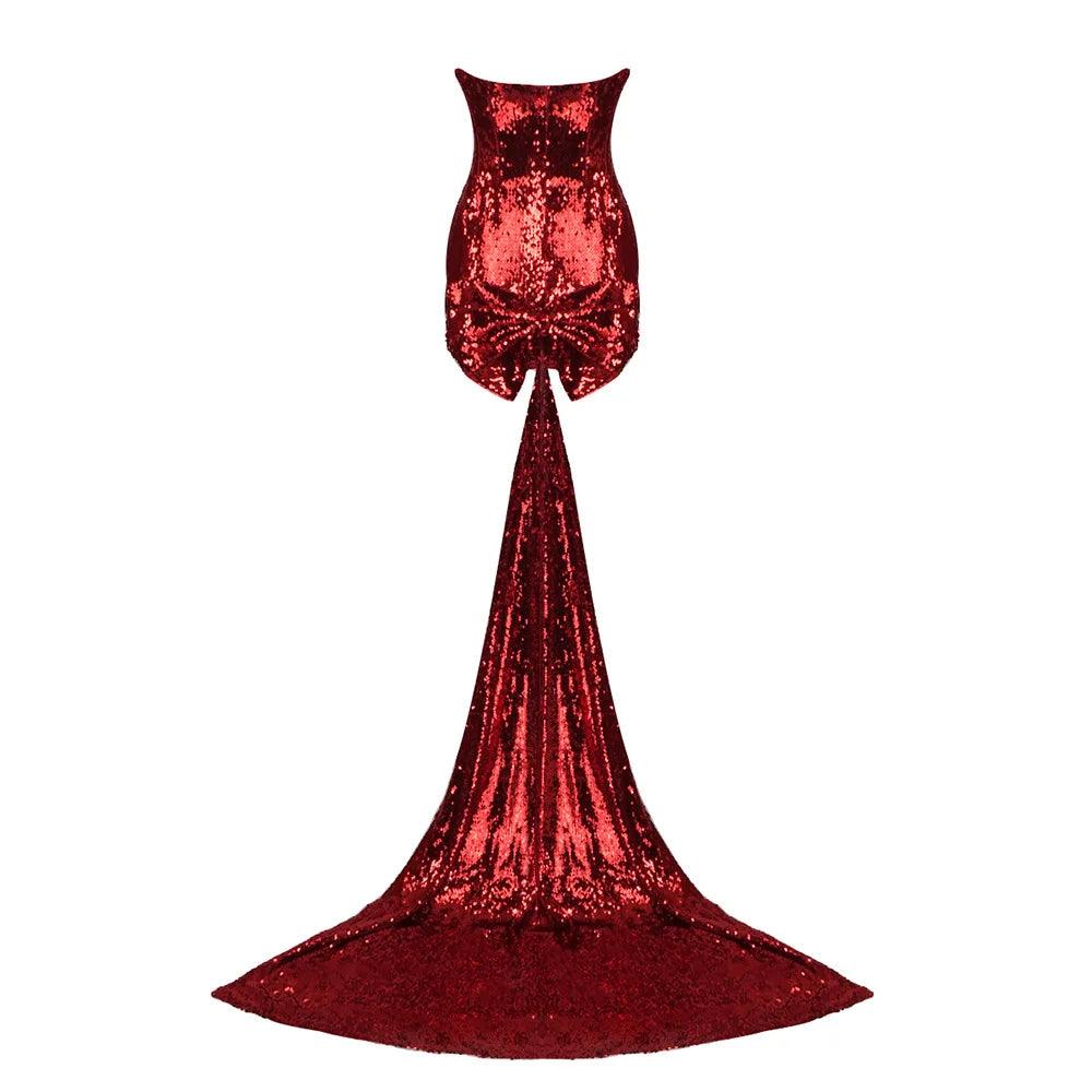 Strapless Sequin Bow Back Train Mini Dress 15