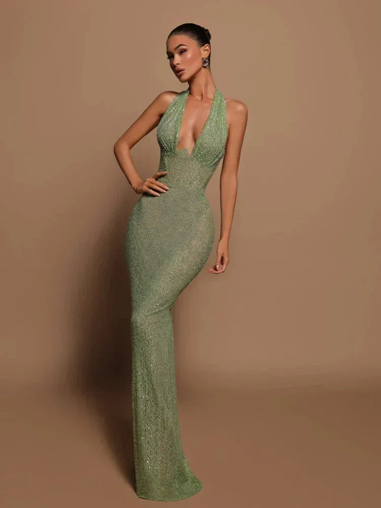 Deep V Column Maxi Gown 2
