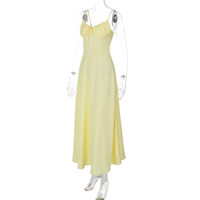 Sweetheart Neck Spaghetti Strap Ruched Tie Front Column Maxi Dress 18