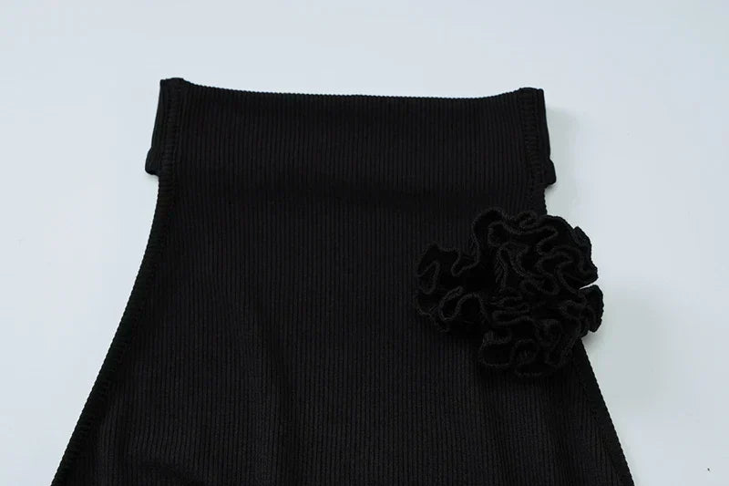Mock Neck Halter 3D Floral Applique Bodycon Maxi Dress 22