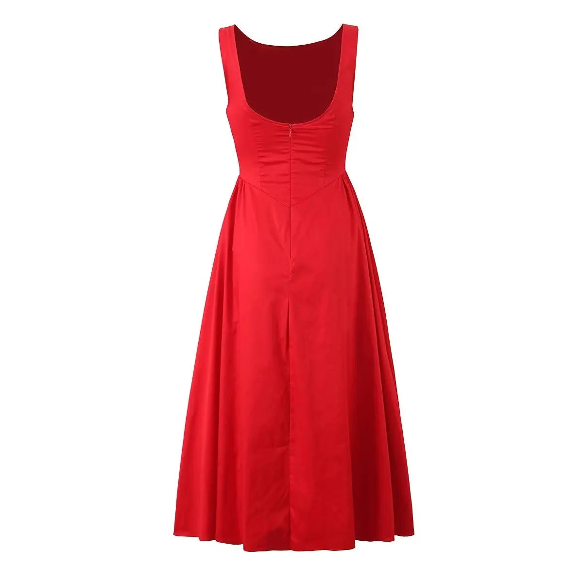 Crew Neck Sleeveless Pocket A-Line Pleated Midi Dress 8