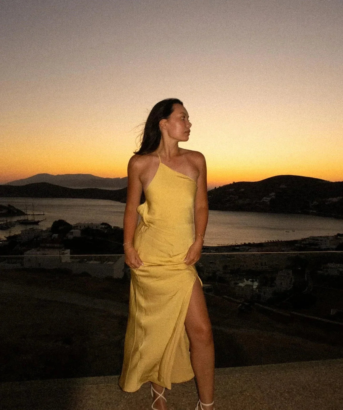 Asymmetric Strap Backless Slit Satin Maxi Dress 12