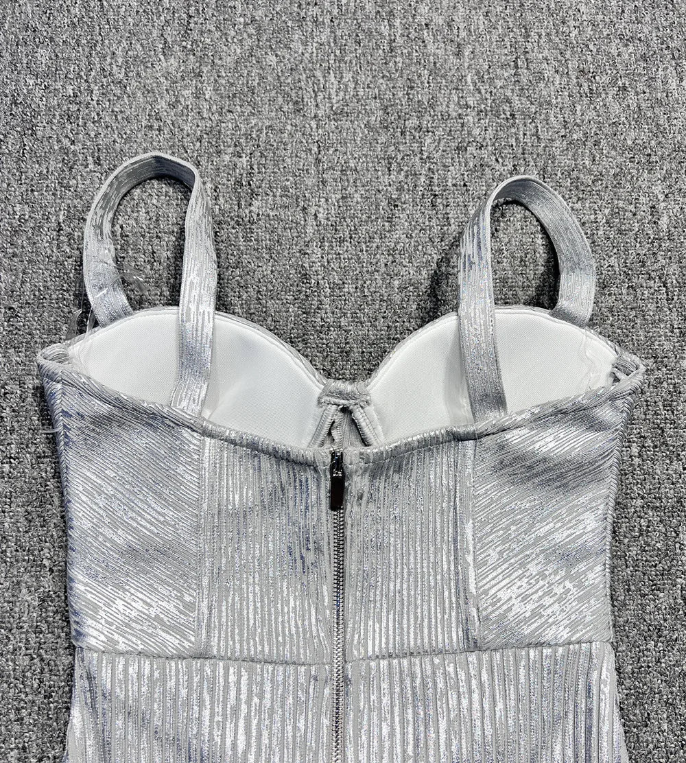 Sweetheart Corset Bodice Metallic Ribbed Bodycon Midi Dress 8