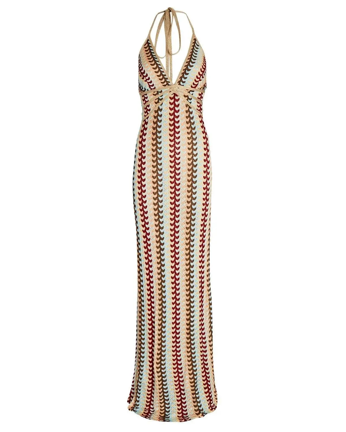 Crochet Chevron Halter Cutout Backless Maxi Dress 10