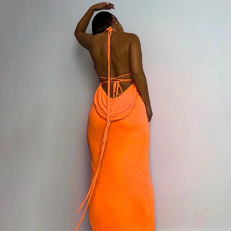 Spaghetti Strap Tie Shoulder Cowl Back Shimmer Mermaid Maxi Dress 7
