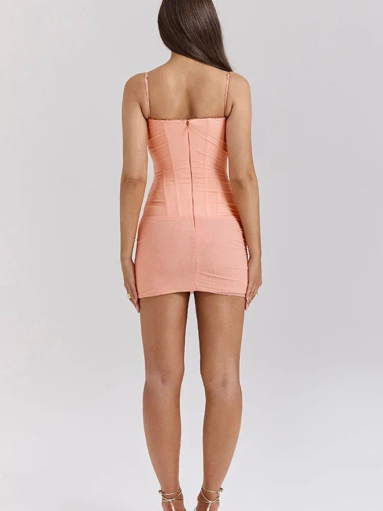 Ruched Mesh Spaghetti Strap Corset Mini Dress 4