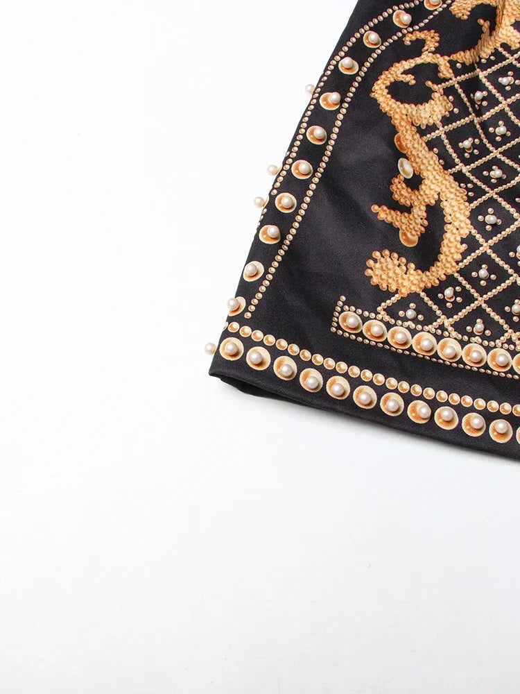 One Shoulder Pearl Beaded Baroque Lattice Embellished Mini Dress 10