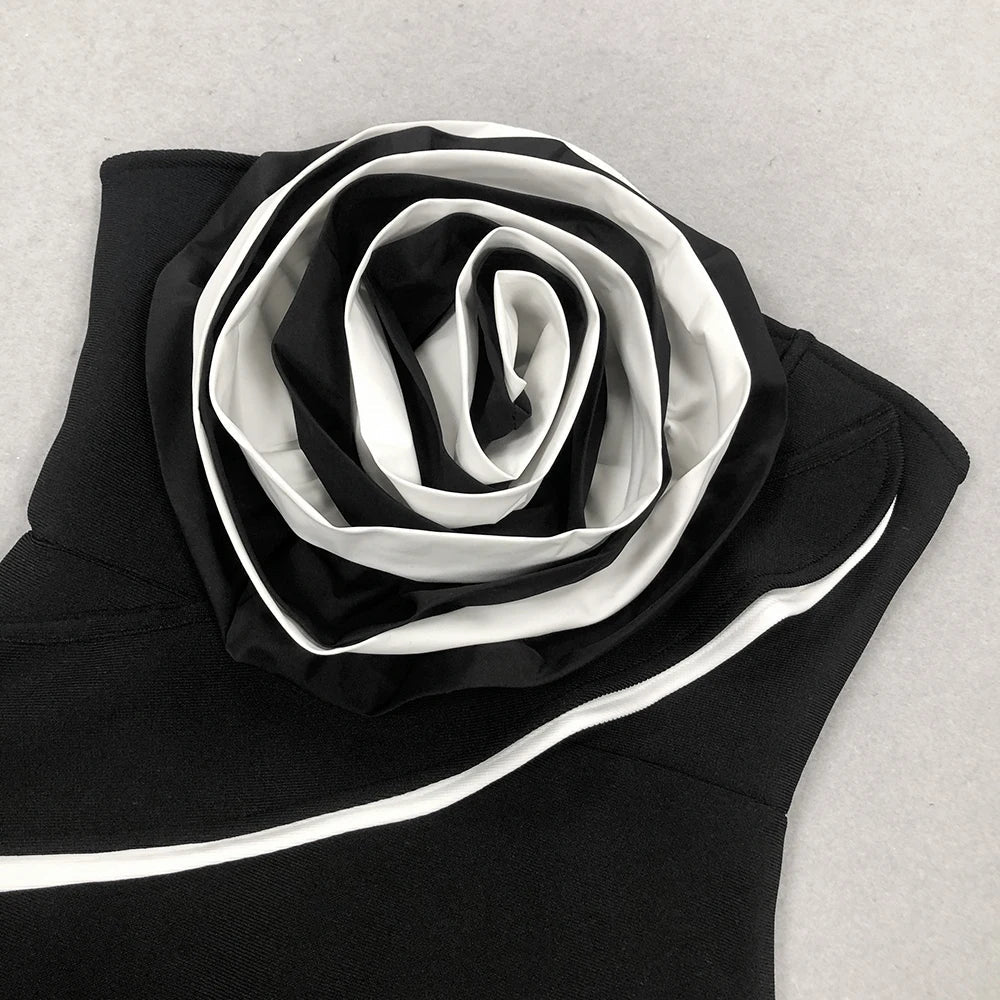 Strapless Sculptural 3D Contrast Lining High Slit Maxi Gown 3