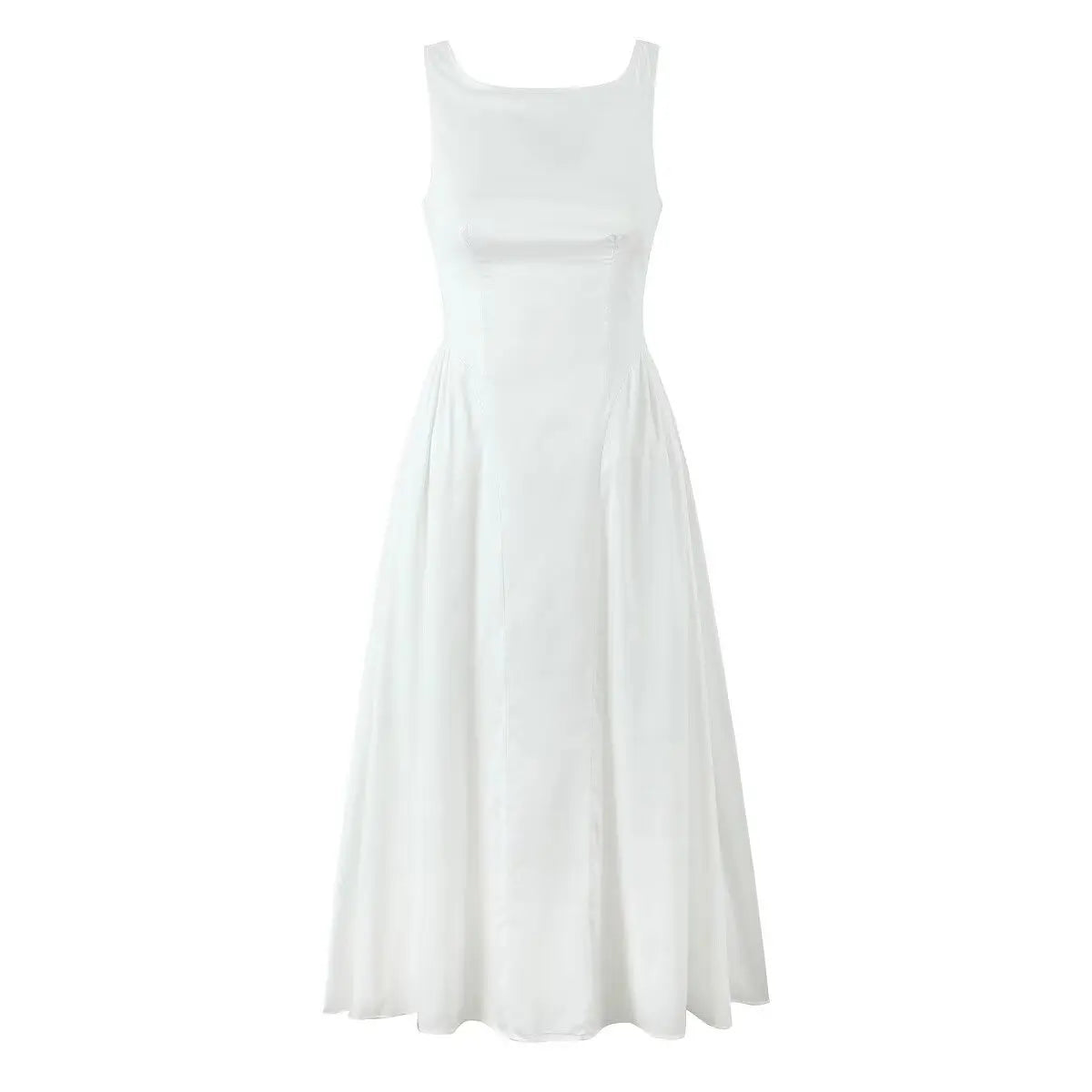 Crew Neck Sleeveless Pocket A-Line Pleated Midi Dress 14