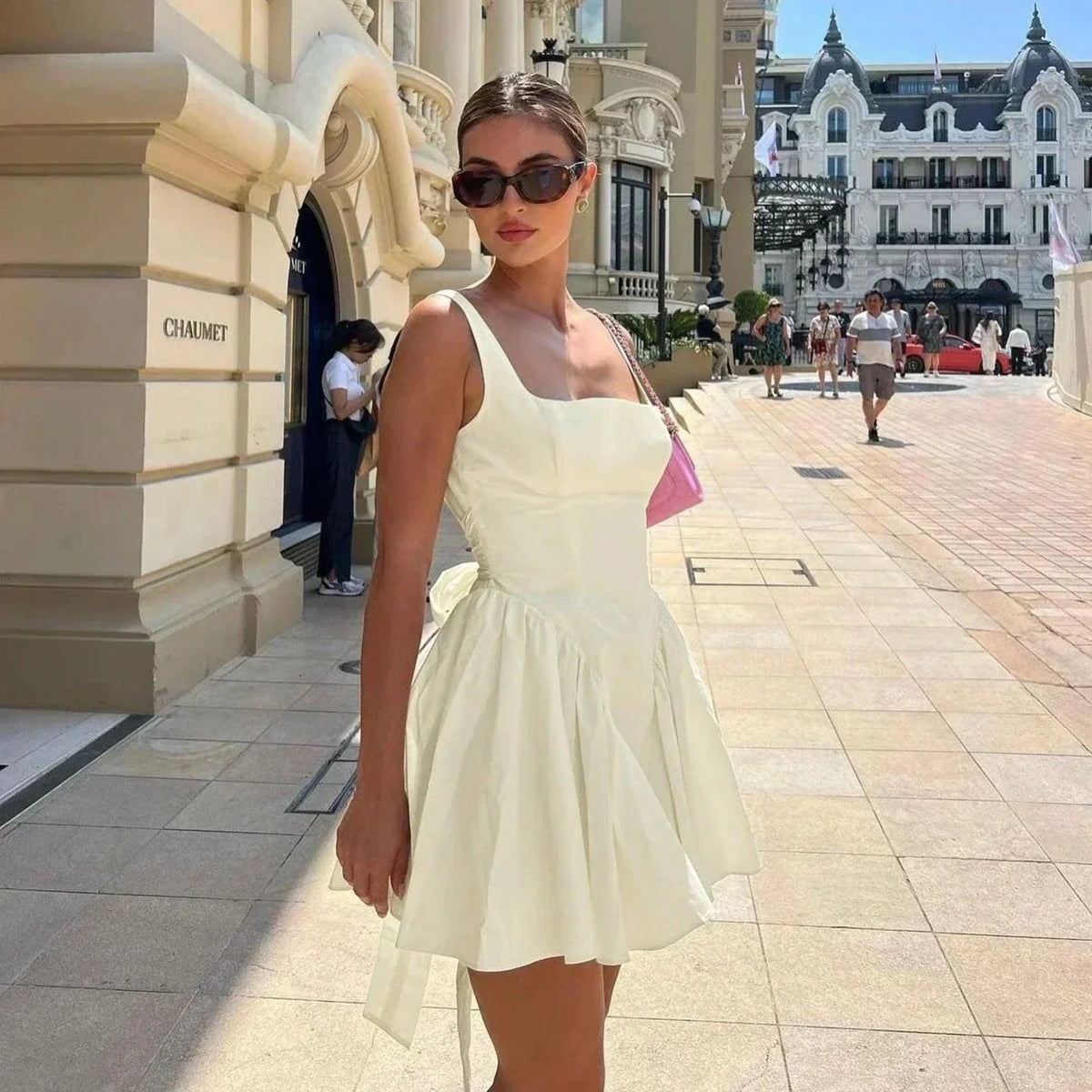 Backless Oversized Bow Tie Skater Mini Dress 10