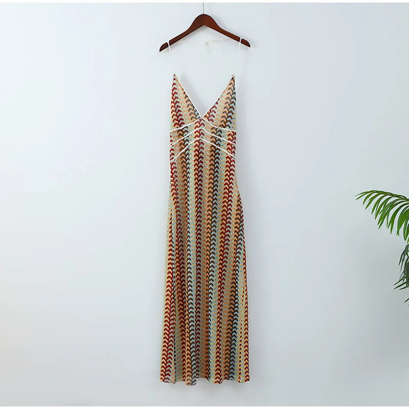 Crochet Chevron Halter Cutout Backless Maxi Dress 9