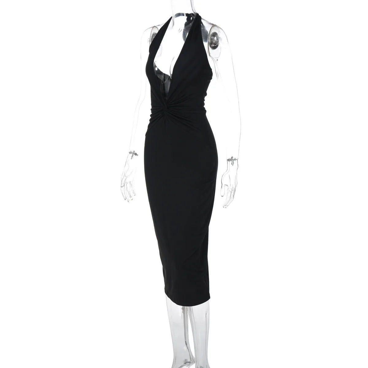 Halter Plunge V Neck Twist Waist Ruched Bodycon Mini Dress 7