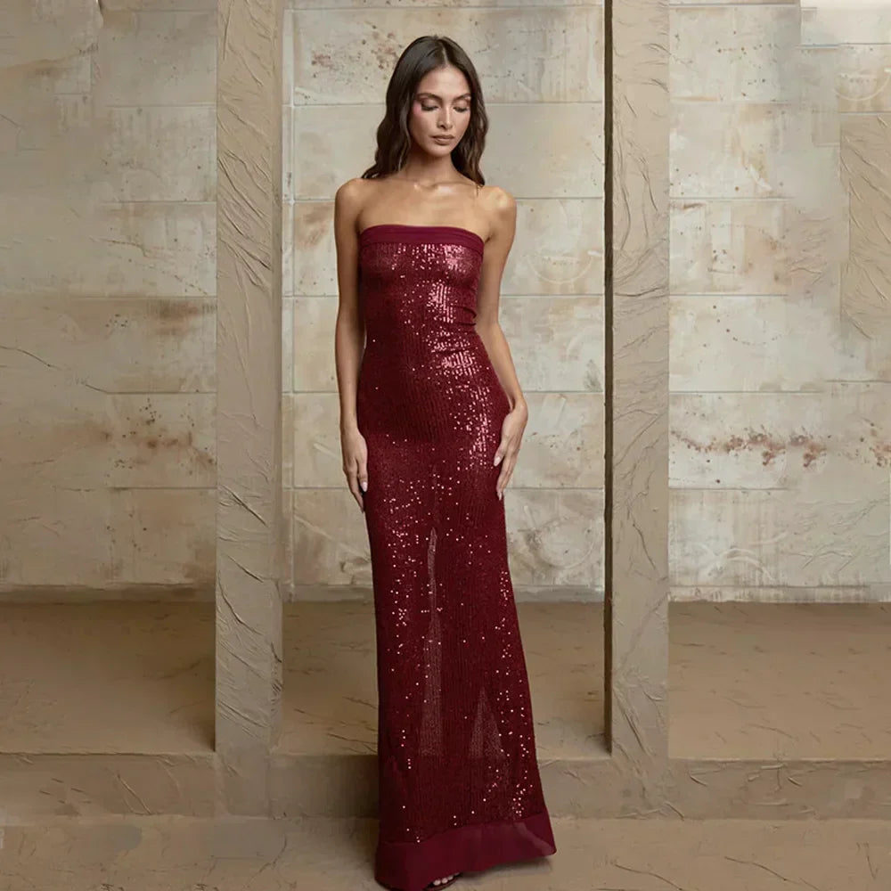 Strapless Sequin Hooded Sheer Shawl Mermaid Bodycon Maxi Gown 8