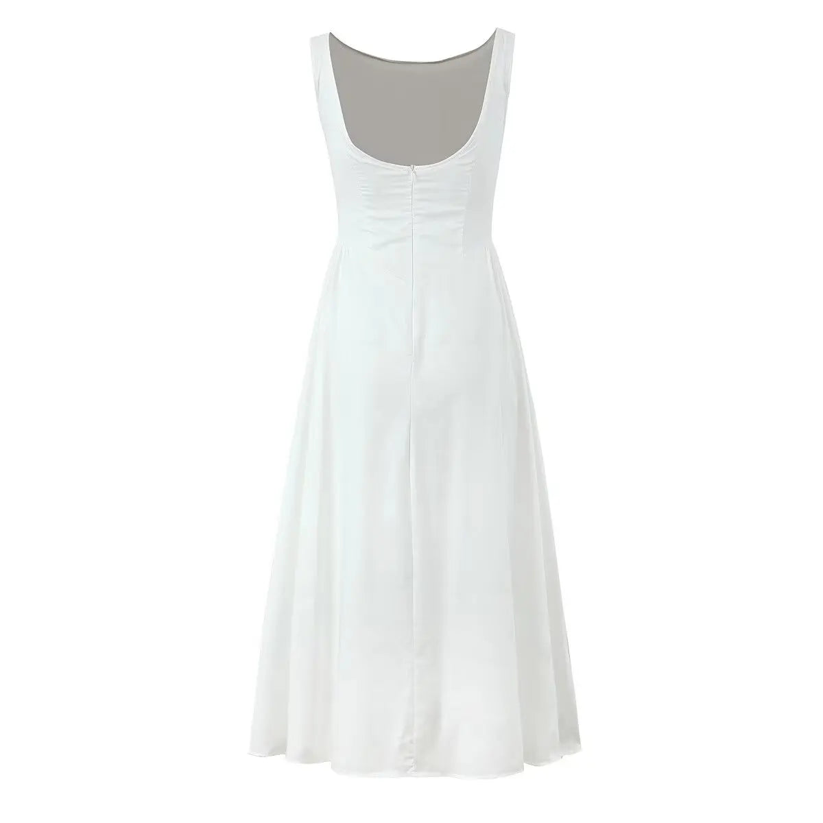 Crew Neck Sleeveless Pocket A-Line Pleated Midi Dress 7