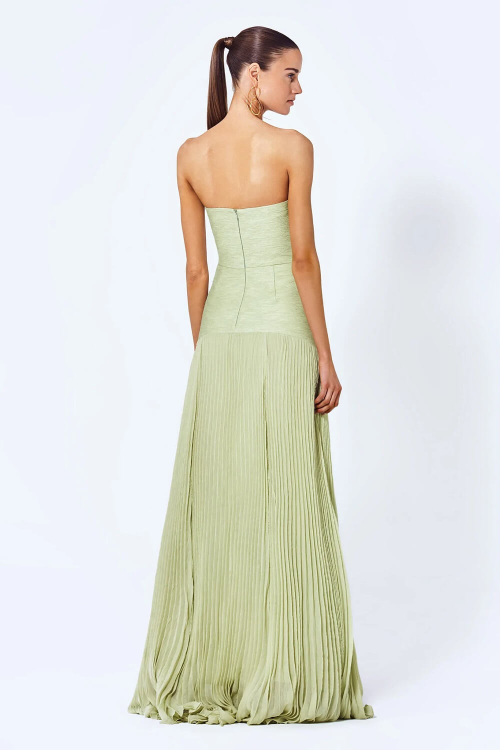 Strapless Drop Waist Accordion Pleat Column Maxi Dress 3