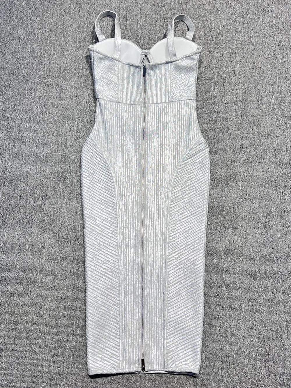 Sweetheart Corset Bodice Metallic Ribbed Bodycon Midi Dress 5