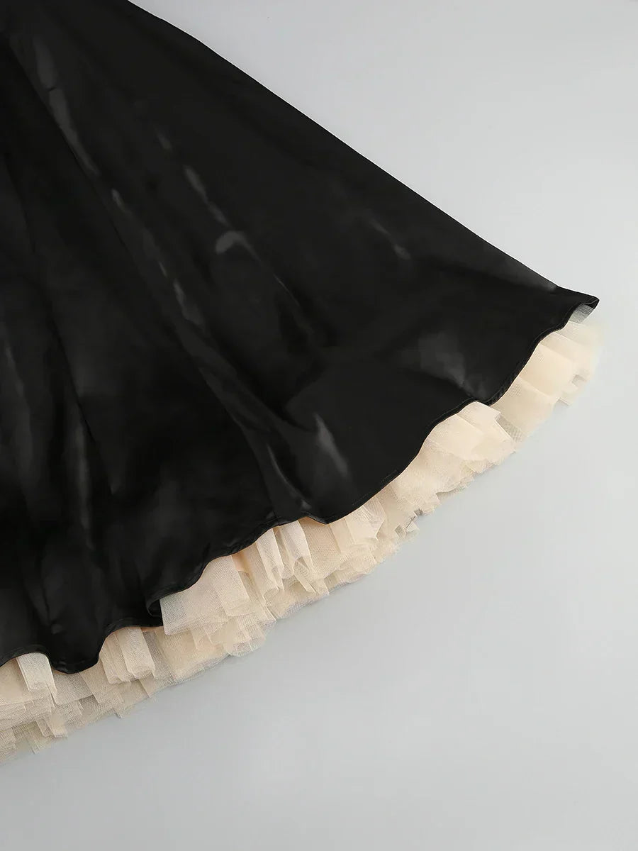 Sweetheart Neck Lace Trim Spaghetti Strap Tulle Hem Fit and Flare Mini Dress 8