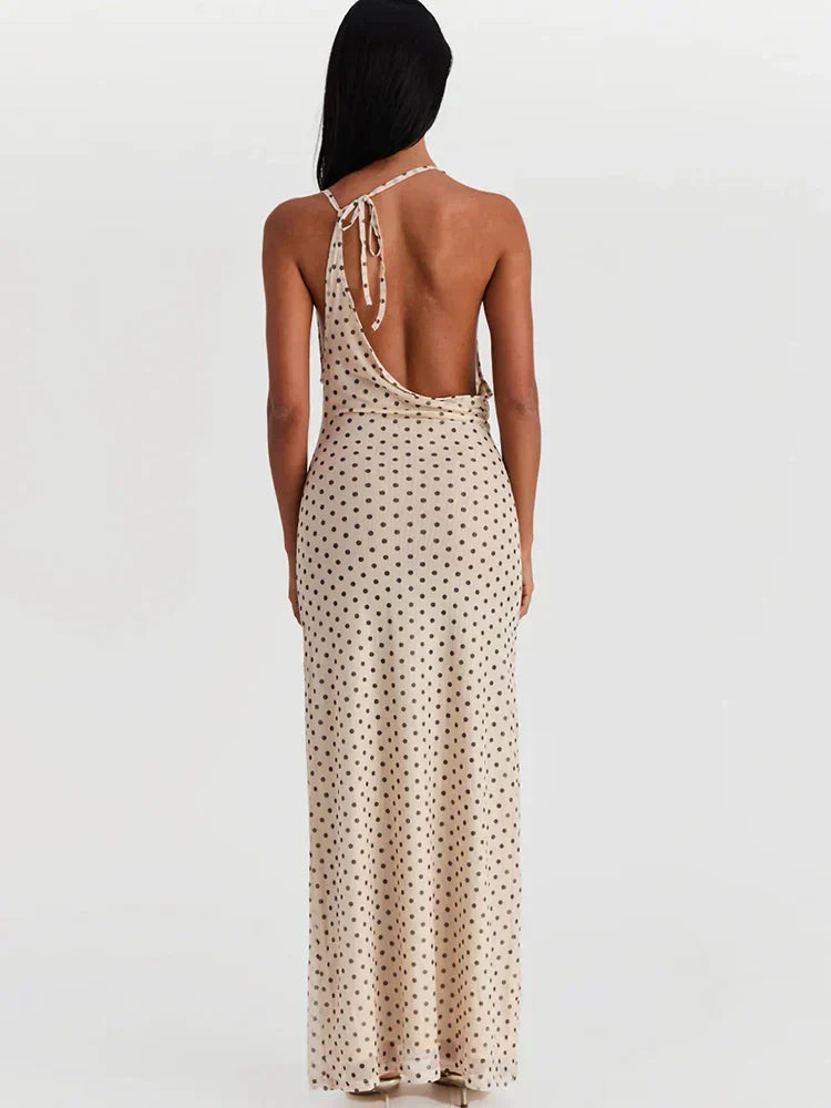 Cowl Neck Polka Dot Spaghetti Strap Maxi Dress 3