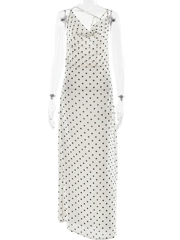 Cowl Neck Polka Dot Spaghetti Strap Maxi Dress 5