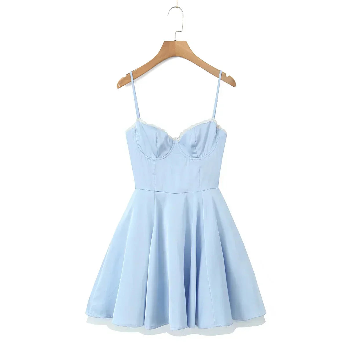Sweetheart Neck Lace Trim Corset Tulle Petticoat Flared Mini Dress 7