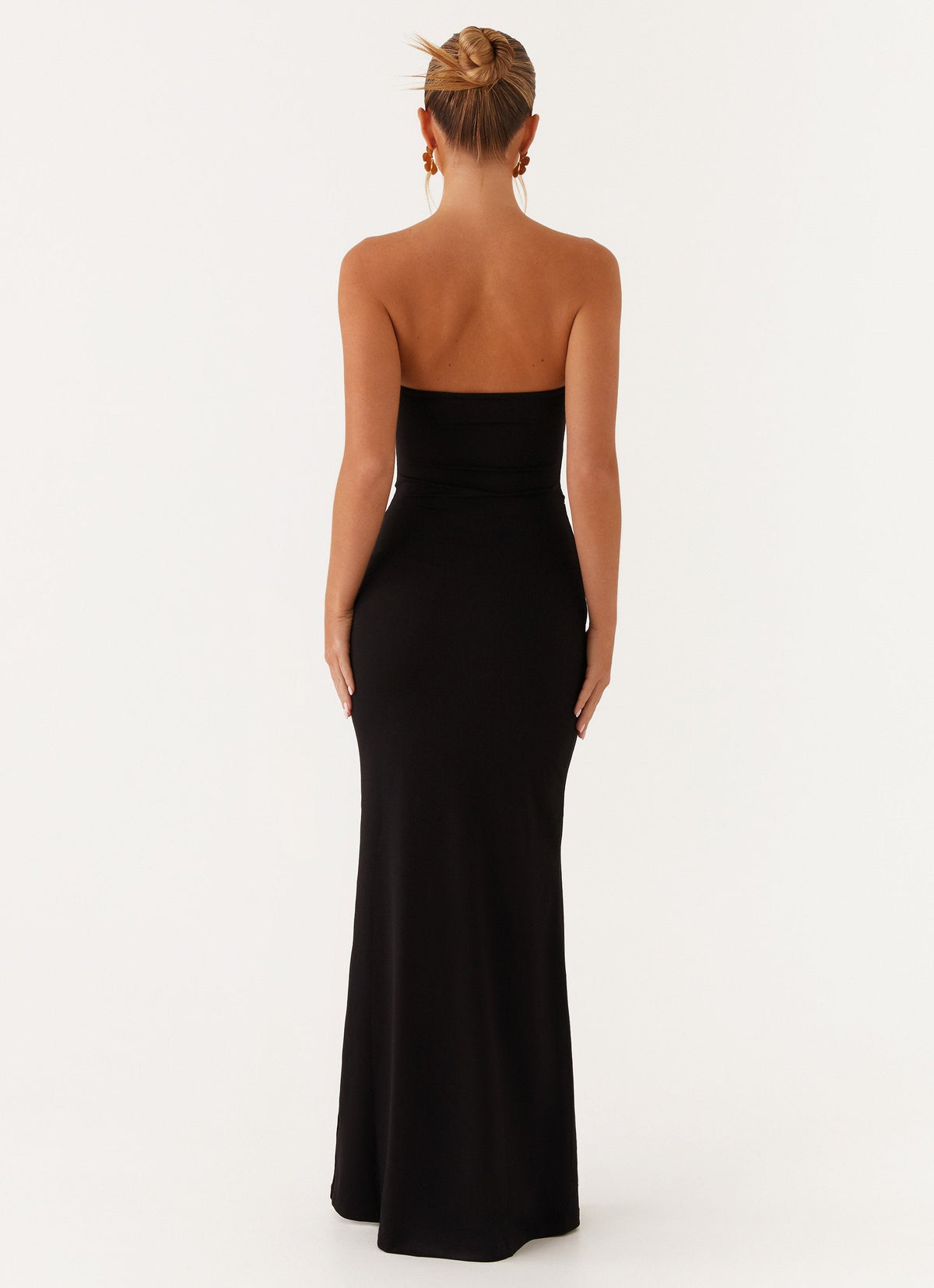 Strapless Bandeau Floral Applique Horizontal Cutout Bodycon Maxi Dress 6