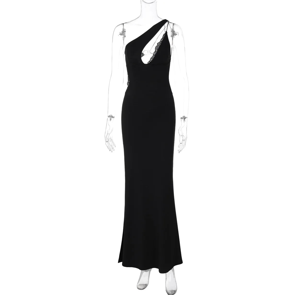 One-Shoulder Teardrop Cutout Waist Cutout High Slit Bodycon Maxi Dress 8