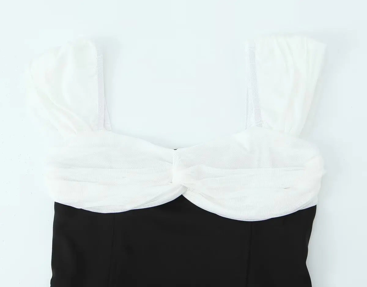 Off Shoulder Sweetheart Twist Front Colorblock Empire Waist Mini Dress 9