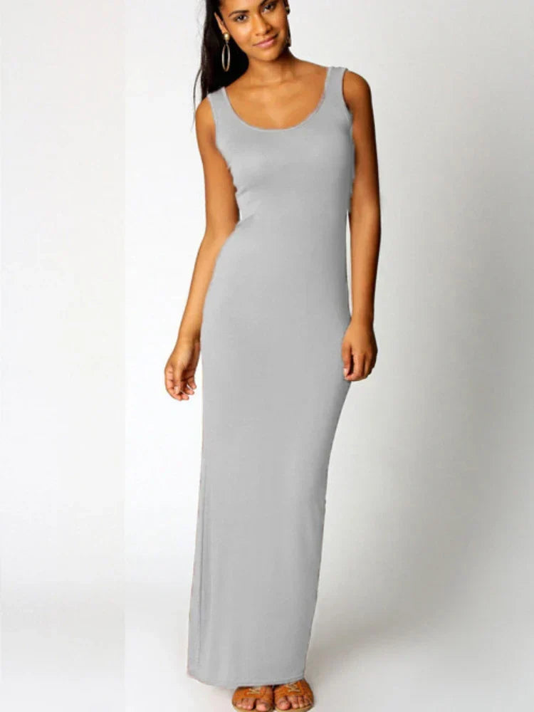 Scoop Neck Tank Strap Sleeveless Bodycon Maxi Dress 2