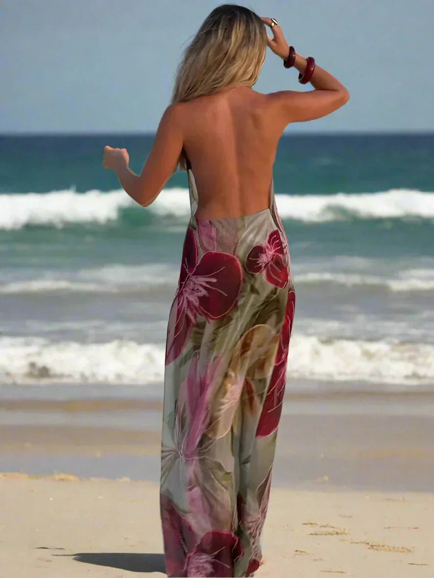 Floral Print Cowl Neck Halter Spaghetti Strap Maxi Dress 15