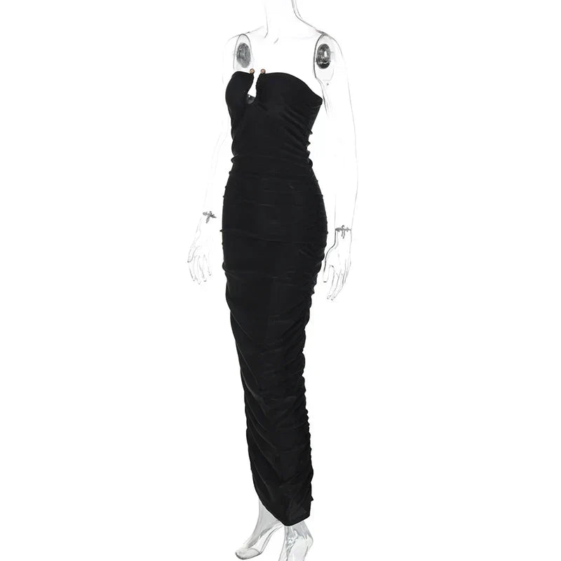 Strapless Keyhole Cutout Ruched Skirt Bodycon Maxi Dress 7