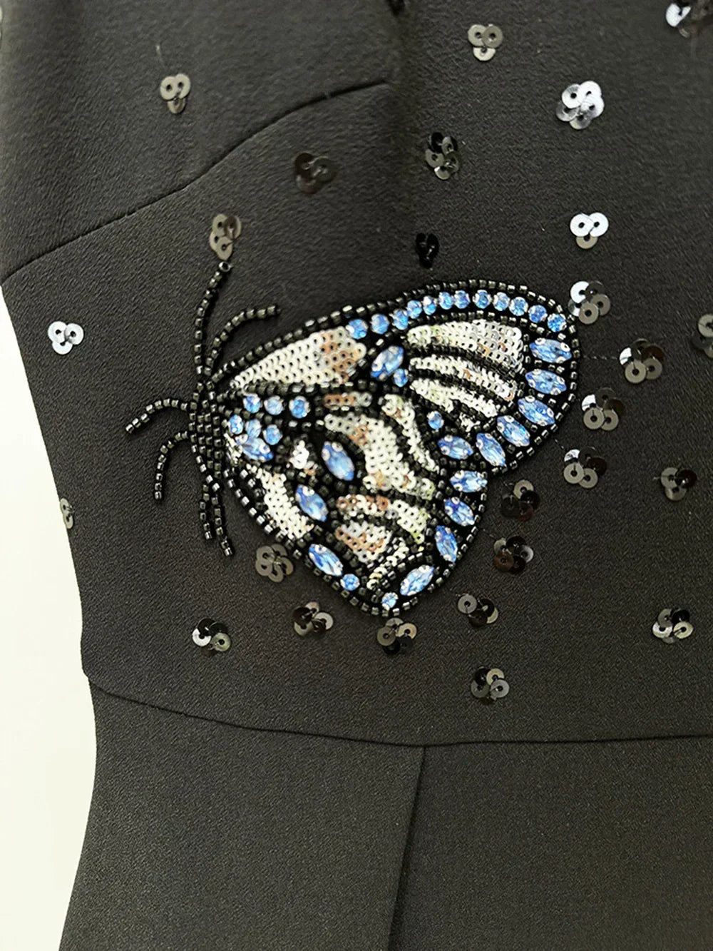 Crew Neck Butterfly Beaded Embellished Box Pleat Mini Dress 4