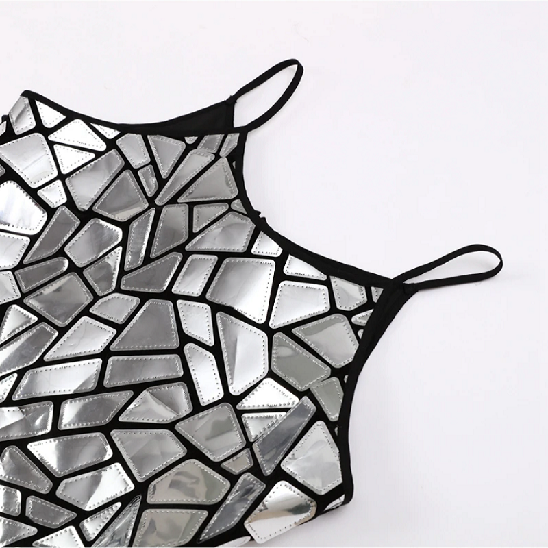 Mirror Mosaic Tile Halter Bodycon Mini Dress 8